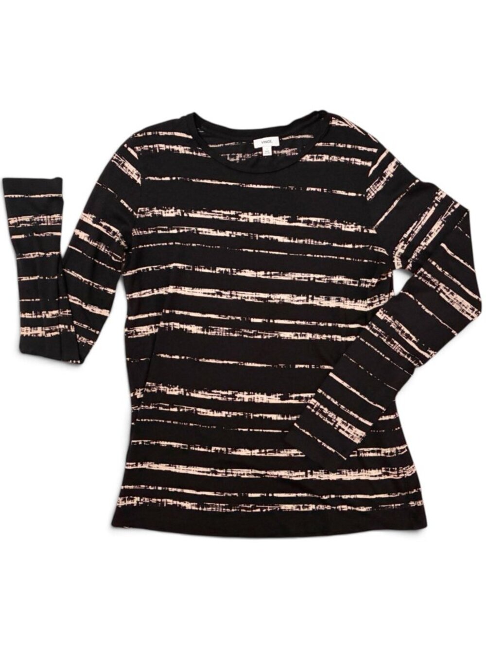 Vince Shadow Striped Long Sleeve Pima Cotton Tee - Small - Black + Cream